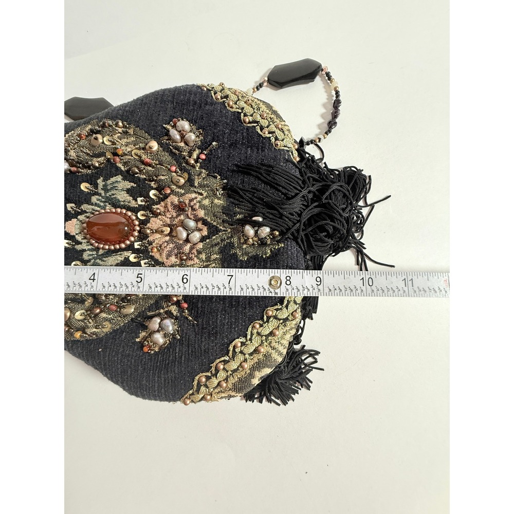 Mary Frances Vintage Beaded Tassel Evening Bag Black Pearl Embellished Kiss Lock - Picture 16 of 16